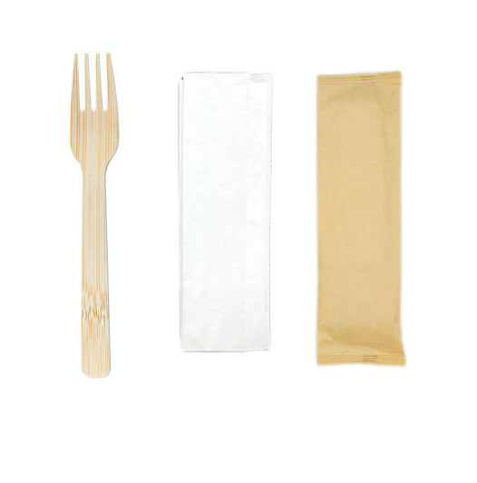 17CM Biodegradable Disposable Bamboo Fork Cutlery Take Out Napkin Kit